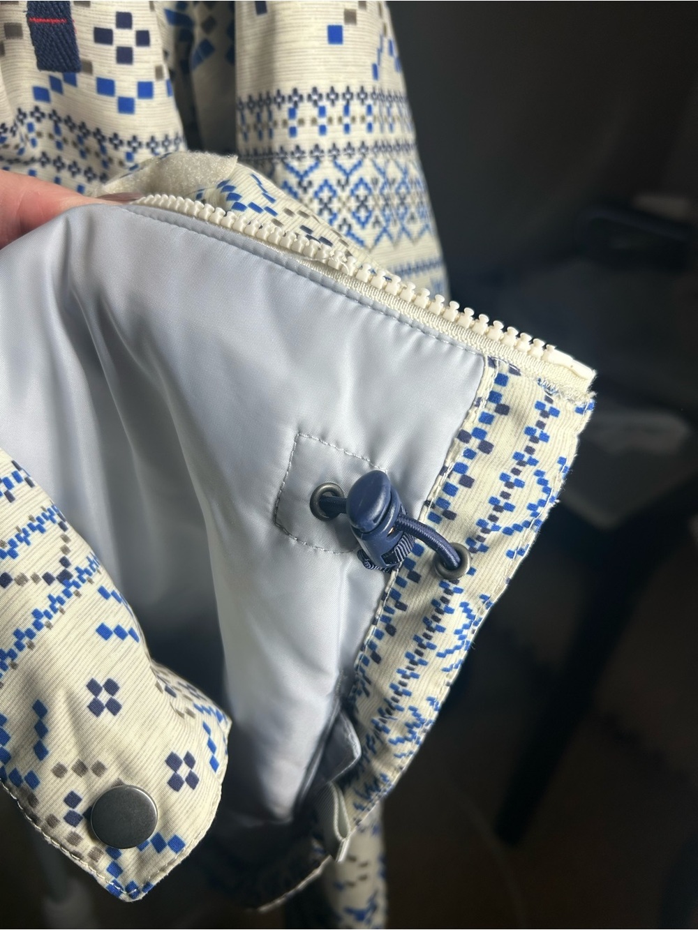 Burton Ginger DRYRIDE Snowboard Coat XL Pixelated Fair Isle Blue White Ski - Picture 12 of 16